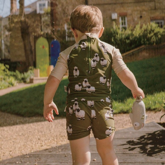 Milkbarn Short Sleeve Zipper Top And Swim Trunks Set -- Valais Sheep NWT - Picture 4 of 4